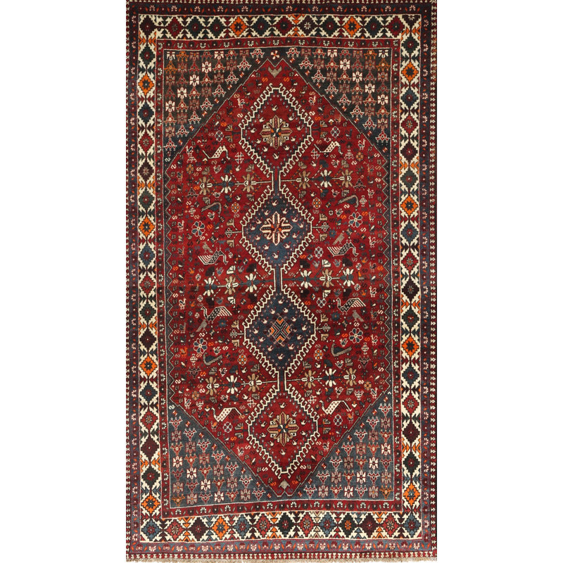 Tapis traditionnel rouge / beige / noir, Rectangle 5 pi x 7 pi