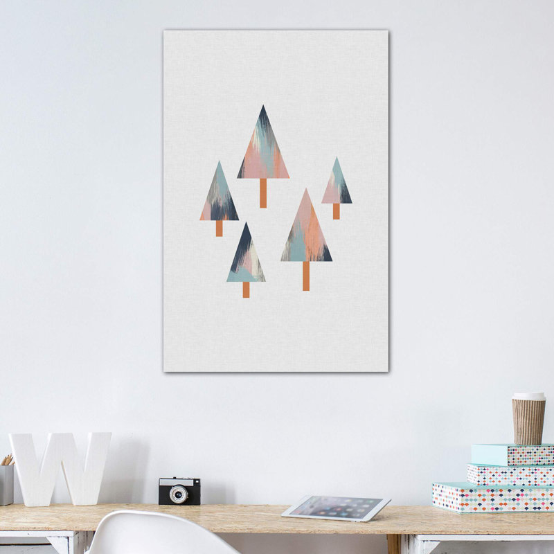 Pastel Trees - impression d'art graphique, H 48 po x l 32 po x P 1,5 po, Toile tendue