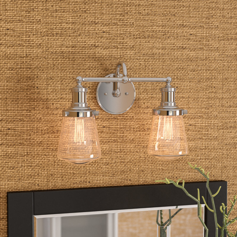 Claremore 15.25" W 2-Light Steel and Glass Vanity Light, Chrome
