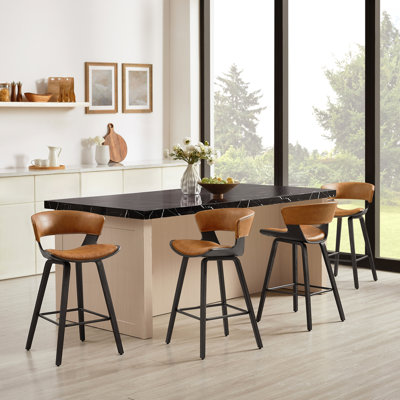 Blayse 26.96" PU Upholstered Counter Bar Stool with Wood Frame (Set of 4)