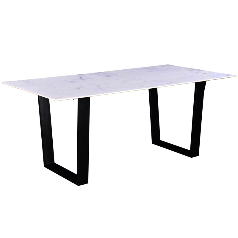 Table de salle à manger moderne en marbre avec pieds en fer noir