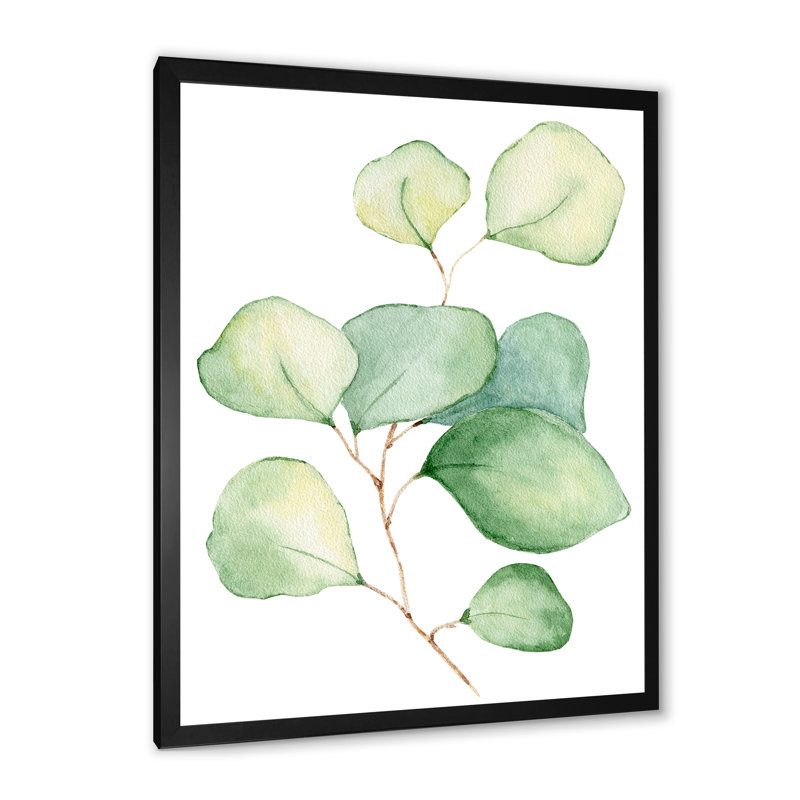 Délicates feuilles d'eucalyptus - Peinture sur toile, H 32 po x l 24 po, Cadre photo noir
