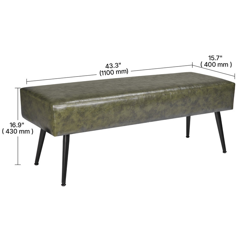 PU Leather Bedroom Bench with Metal Legs Shoe Bench for Entryway, Green