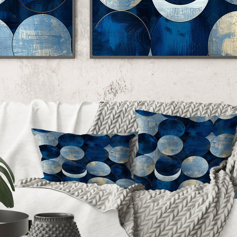Coussin rétro bleu gris Midcentury Circles IV - Midcentury, H 16 po x l 16 po