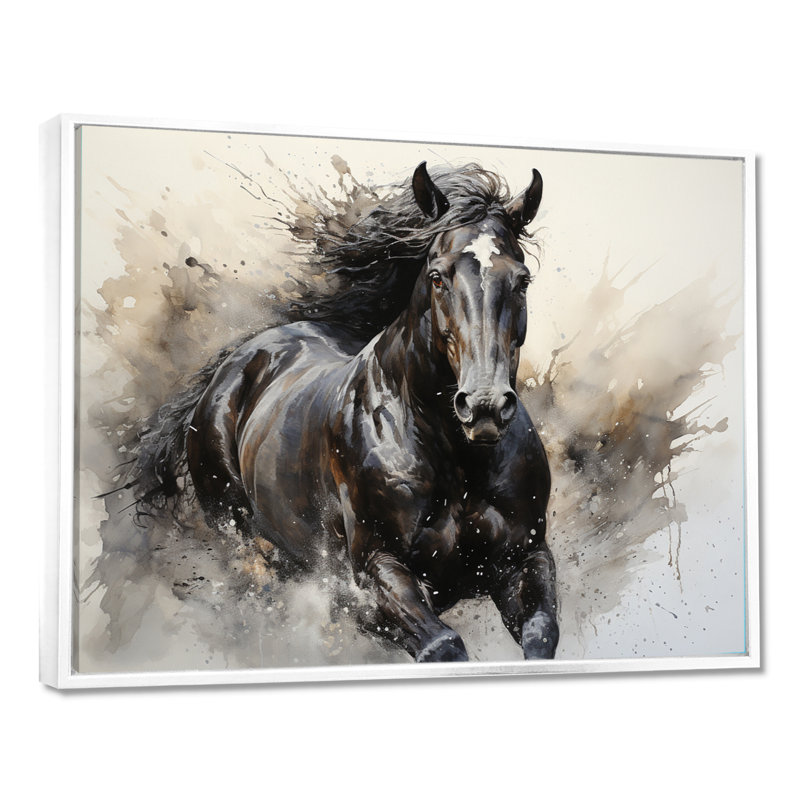 Gris gris majestueux pointillisme monochrome - impressions sur toile, H 16 po x l 32 po, Reproduction avec cadre flottant