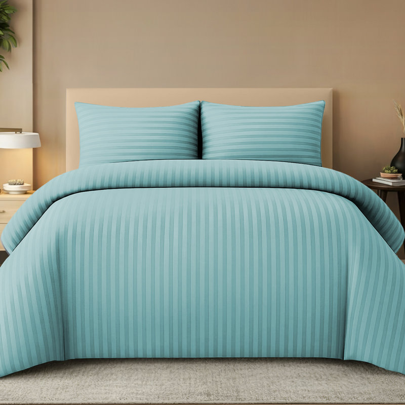 Microfiber Striped Duvet Cover Set, King (220cm x 230cm), Seak Green