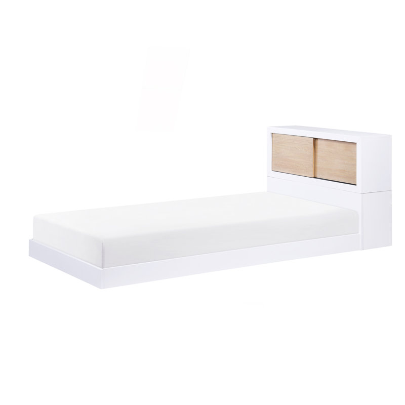 Lit plateforme en bois blanc avec tiroirs de rangement, Lit simple