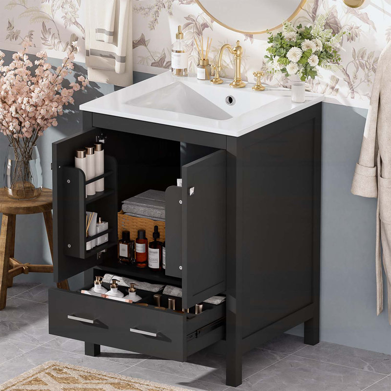 24-inch Bathroom Vanity with Storage Cabinet,and Soft-Close Design for Compact Spaces, Black