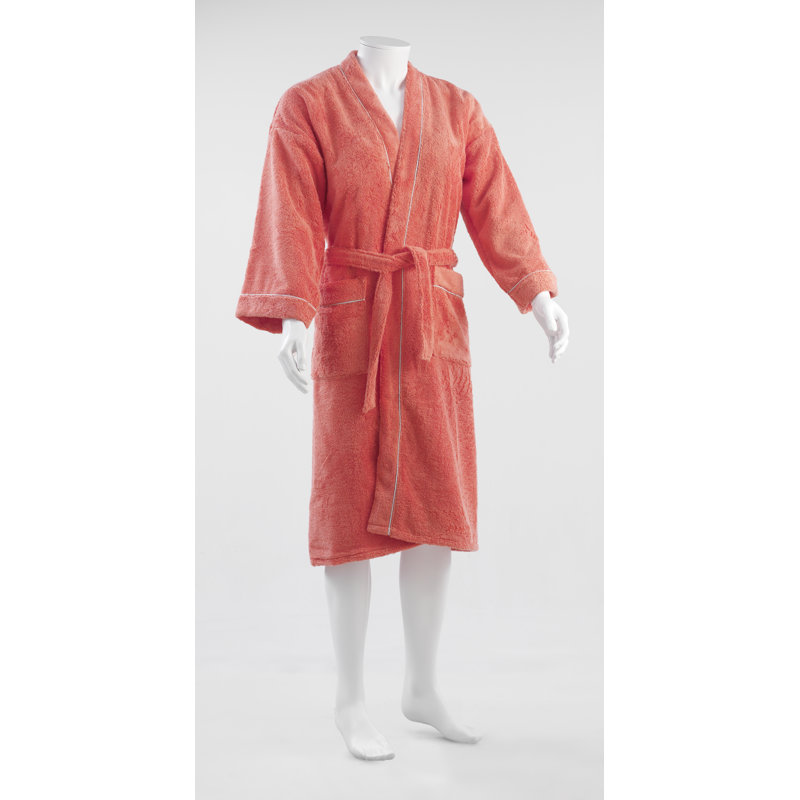  Peignoir 100% coton mi-mollet unisexe avec poches, L, Orange