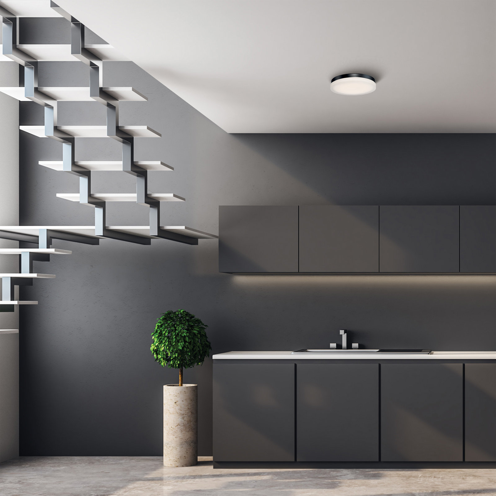 Single Light Glass LED Flush Mount, Black, 2.5" H x 11" W x 11" D, 3500K