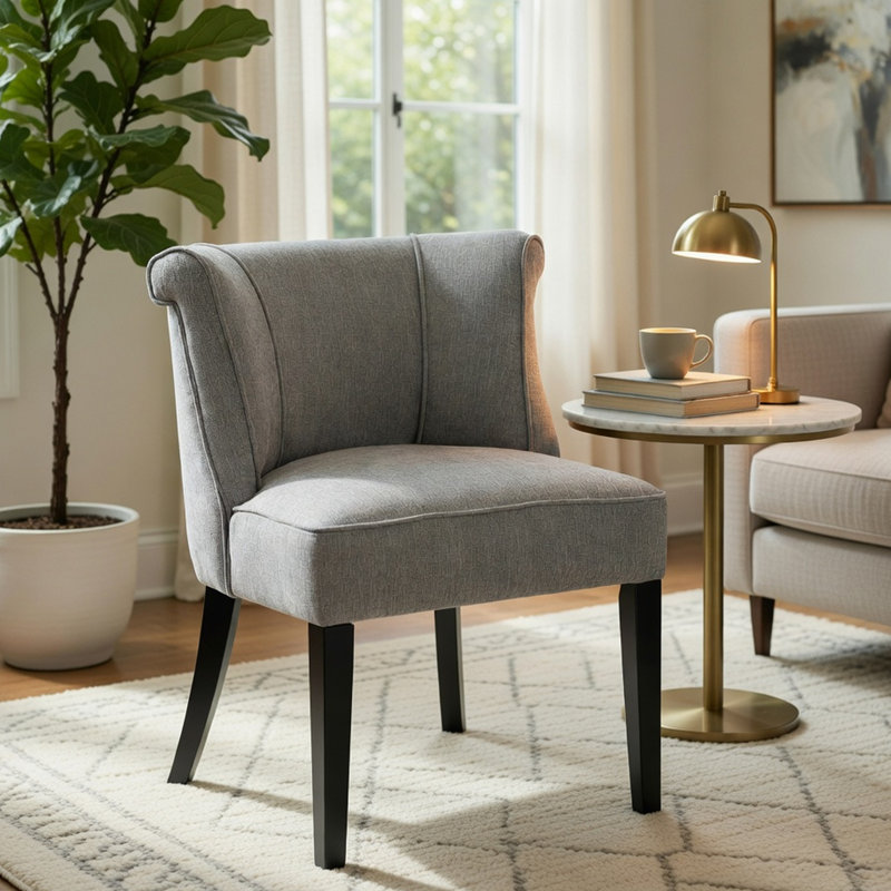 Chaise d'appoint Vasu, dossier passepoilé, polyester gris anthracite, brun