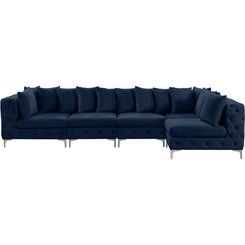 Iyeshia Velvet L-Shaped Sectional Reversible, Navy Velvet