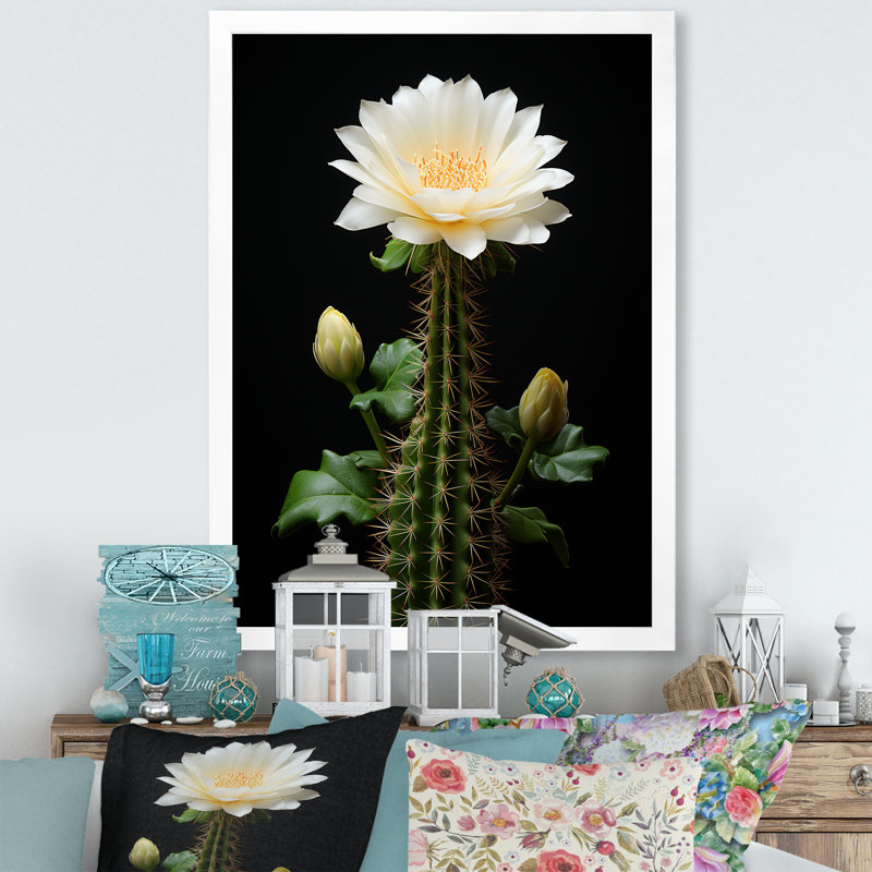«Cactus Ivory Isolation II», reproduction sur toile, Cadre simple blanc, H 40 po x l 30 po x P 1,5 po