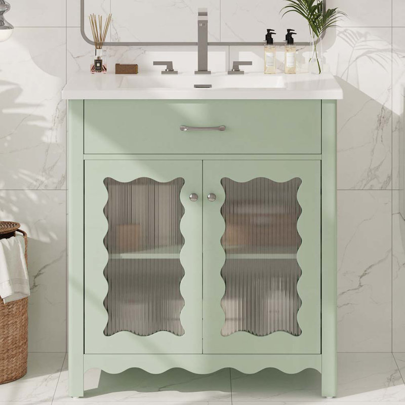 Meuble-lavabo 31 po avec verre trempé, Vert