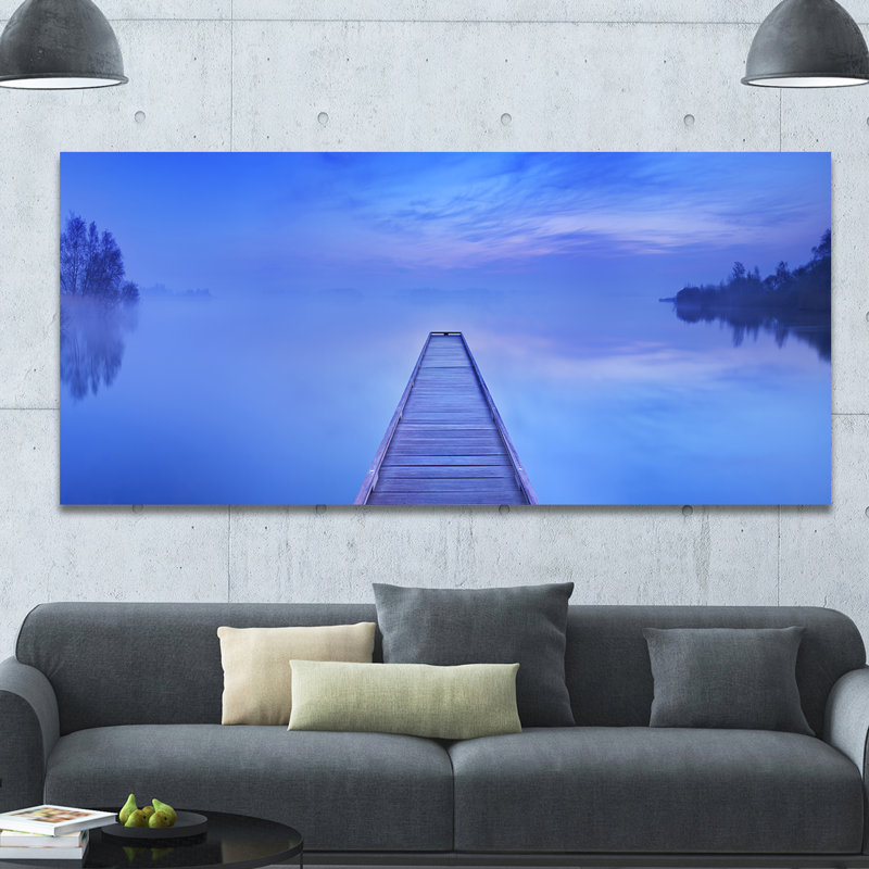 Jetée à l'aube bleue - impression, H 28 po x l 60 po x P 1,5 po, Toile tendue