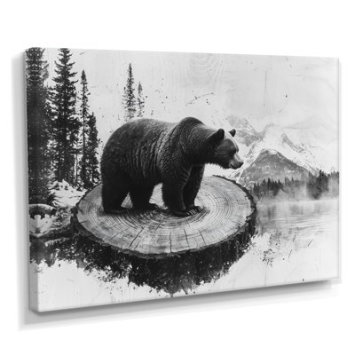Ours dans un paysage de forêt monochrome - Ours, art mural