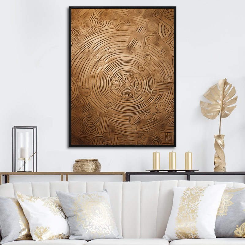 Gwyndaf Gold Maze sur impression sur toile, H 20 po x l 12 po x P 1 po, Cadre flottant noir