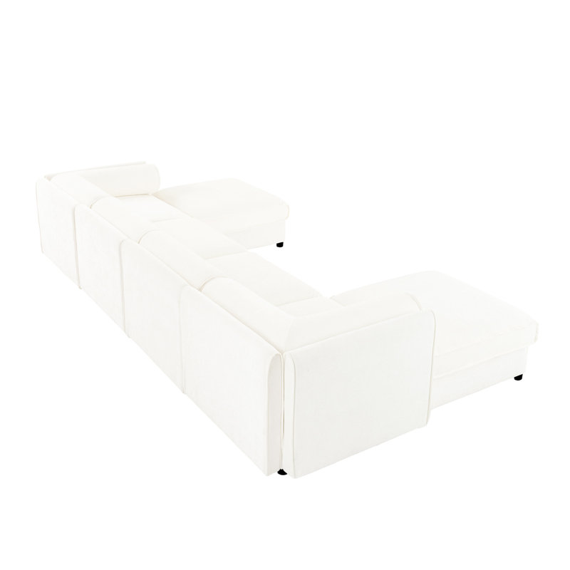Canapé modulaire blanc avec compartiments de rangement - chenille, assise profonde, cylindrique ergonomique pour le confort
