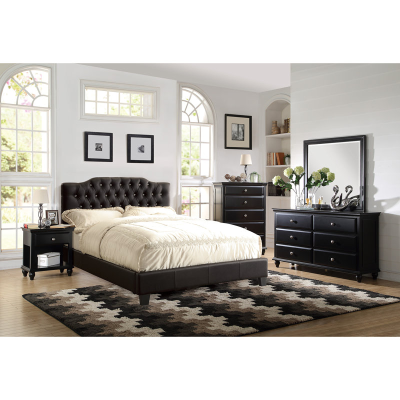 Tête de lit capitonnée moderne pour chambre à coucher, Grand lit, Noir