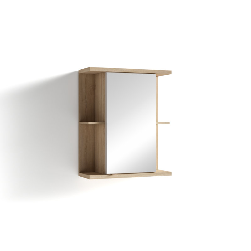 Eudaldo Surface Mirrored Bathroom Cabinets with Mirror and 4 Adjustable Shelves, Brown