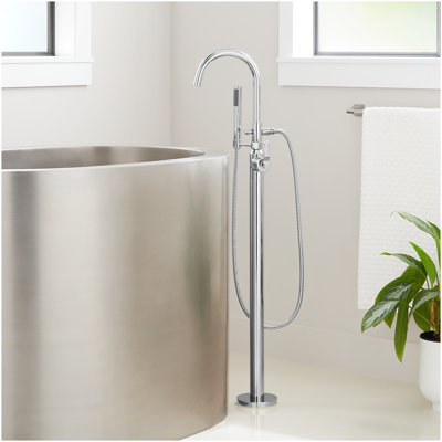Gunther Freestanding Tub Faucet with Hand Shower with Rough-In Valve with Stops - Chrome