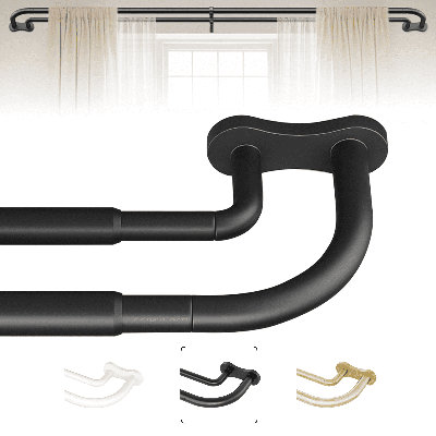  Tringle à rideaux occultant moderne en acier allié durable 30 po à 60 po, noir