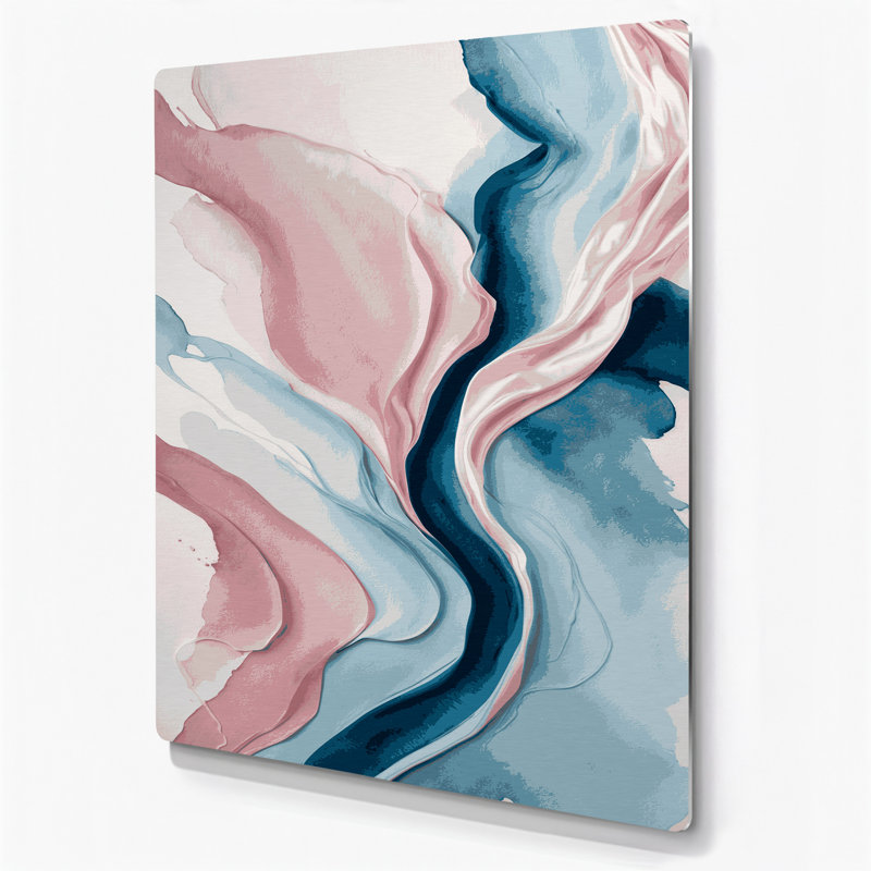 Aquarelle abstraite 66, art mural en métal rose, H 36 po x l 24 po