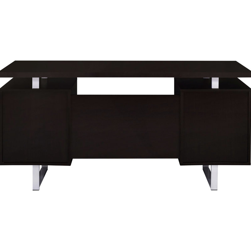 Bureau cappuccino moderne avec 2 tiroirs, plateau flottant et beaucoup d'espace de rangement