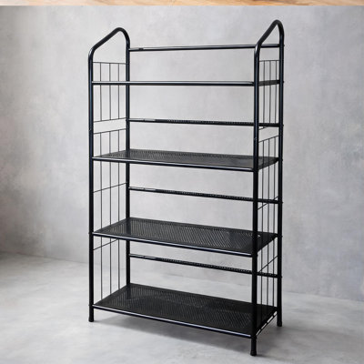 4-Tier 49-Inch Tall Open Standing Bookshelf Transitional Matte Black Metal Frame With Wood Shelves