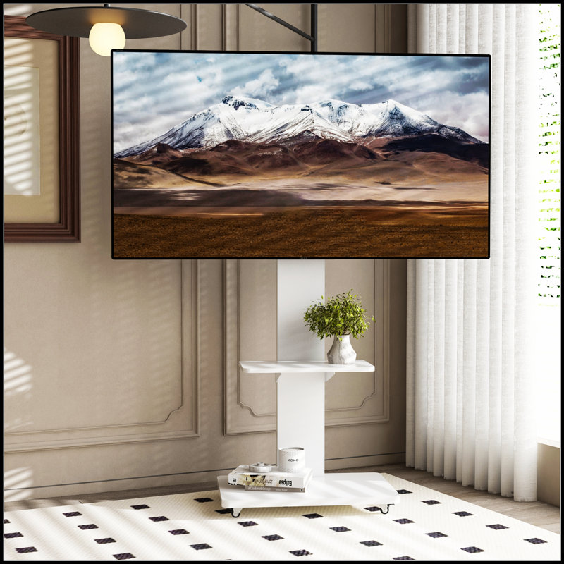 Meuble télé réglable avec tablette pour 32 à 75 pouces, chariot mobile sur roulettes verrouillables pour le salon et le bureau