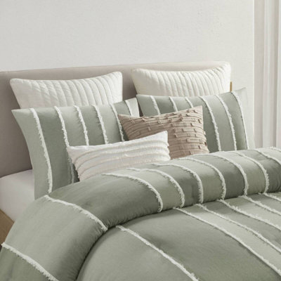 Elegant Striped Sage Cotton Comforter Set For King/cal King