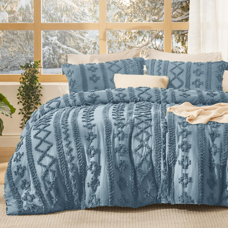 Ensemble de literie Boho, Bleu gris, Housse de couette et insert très grand + 2 très 
