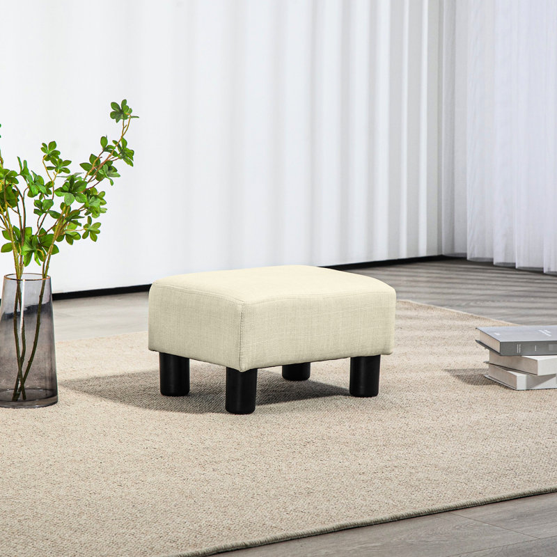 Petit tabouret de repose-pieds beige en lin et tissu d'ameublement