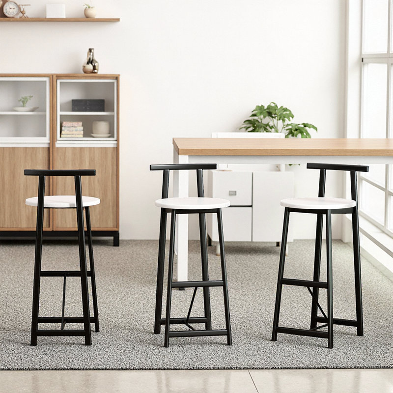 Ensemble de 3 tabourets de bar en métal noir et blanc avec dossier pour îlot de cuisine, salle à manger et salle de pub