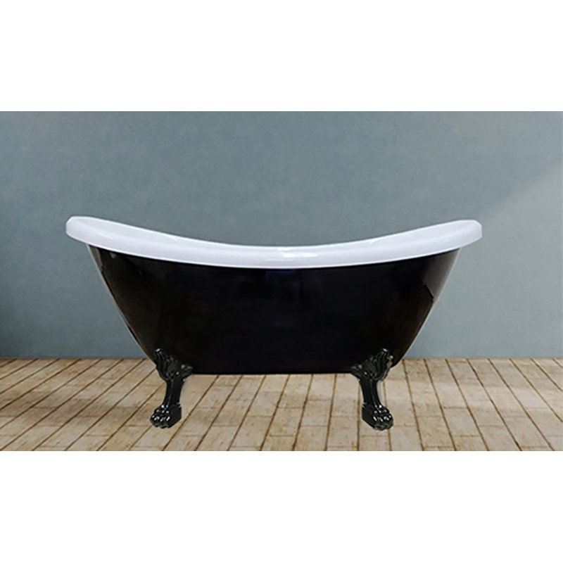 Daphne 59" x 30" Freestanding Soaking Acrylic Bathtub, Black, Black Tiger
