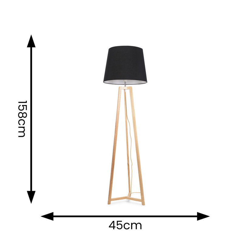 Rhavyn 158cm Natural Traditional Floor Lamp, Black