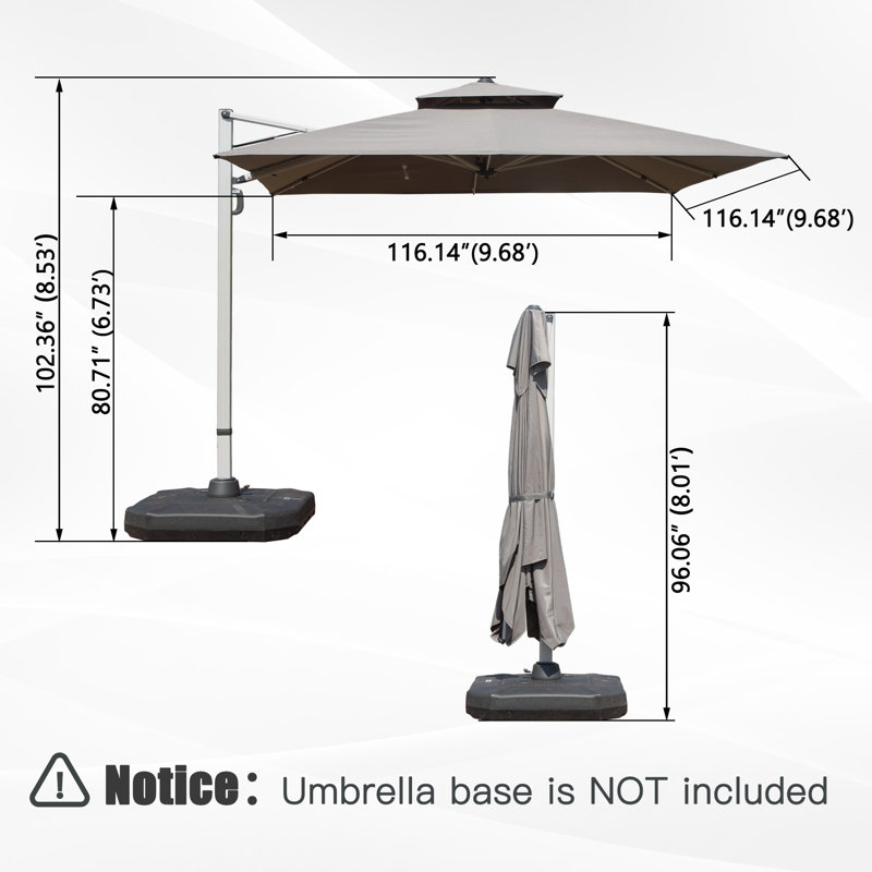 Parasol carré en porte-à-faux 10 'x 10' avec mât central, gris (base non incluse)