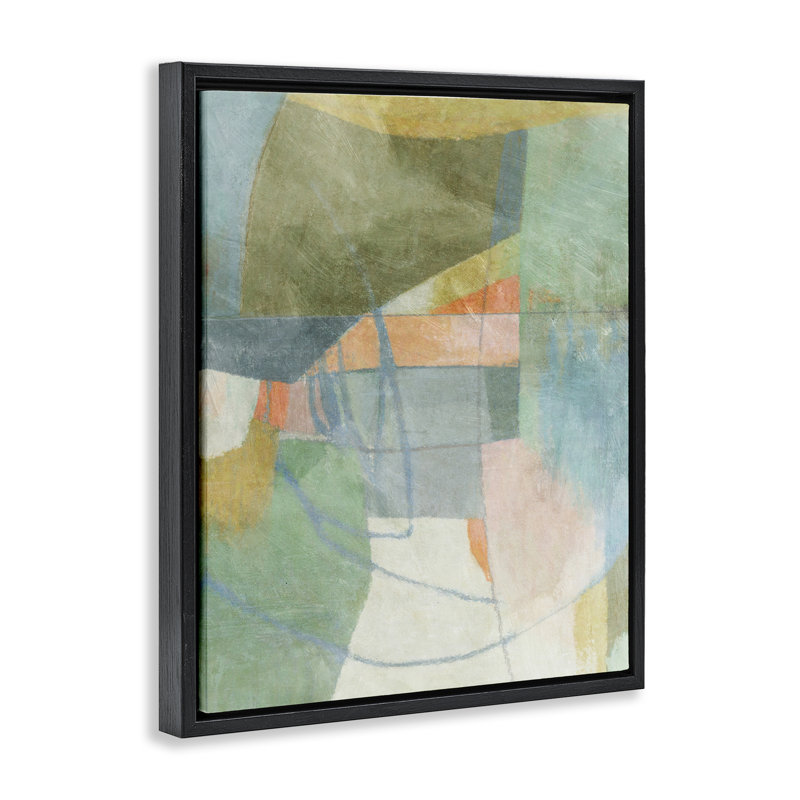 «Pastel & Green Shapes» par Suzanne Nicoll, H 21 po x l 17 po, Cadre flottant noir de jais