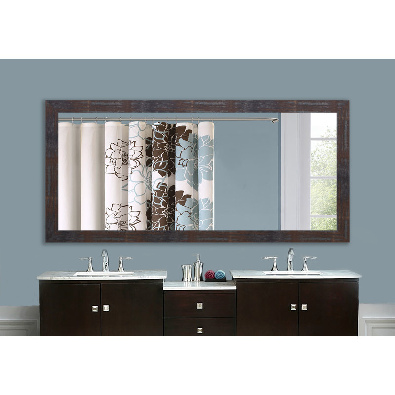 Hensel Wood Flat Wall Mirror, 39" H x 78" W, Industrial Steel Brass
