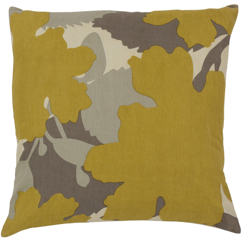 Floral Cotton Pillow Cover, 20" x 20", Taupe/Khaki