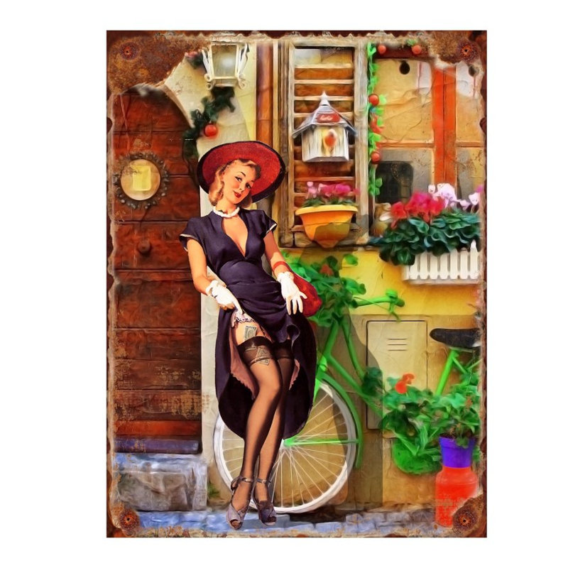 Décoration murale en métal lady rétro