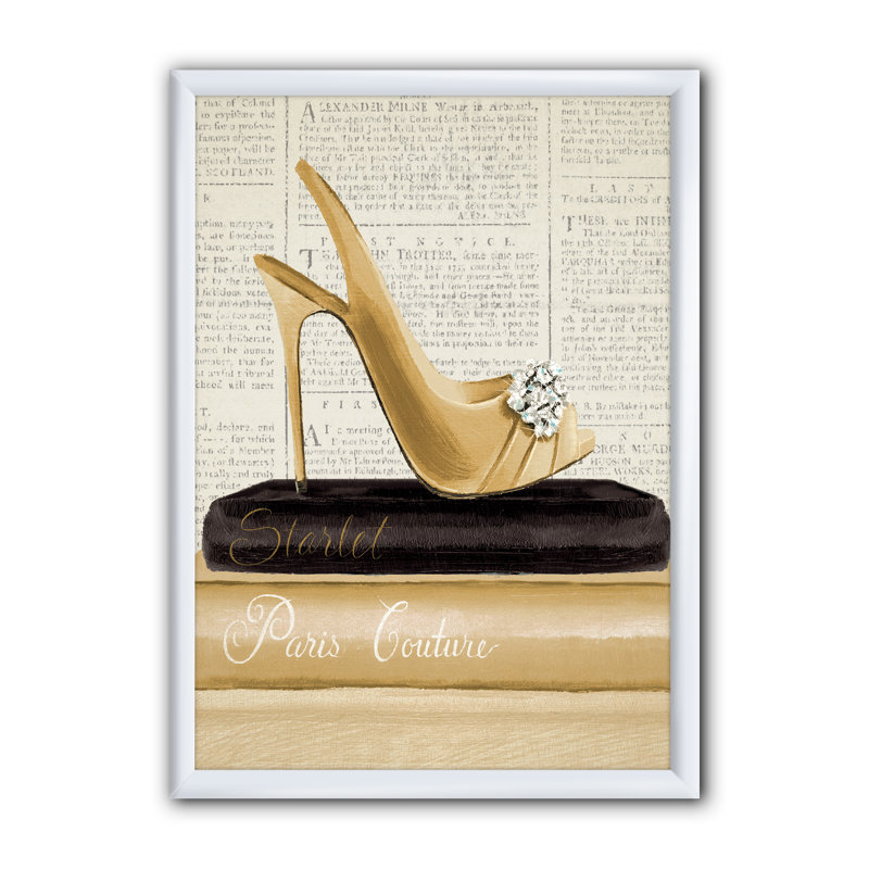 «Gold Fashion High Hells I», reproduction sur toile encadrée, Cadre blanc, H 20 po x l 12 po x P 1po