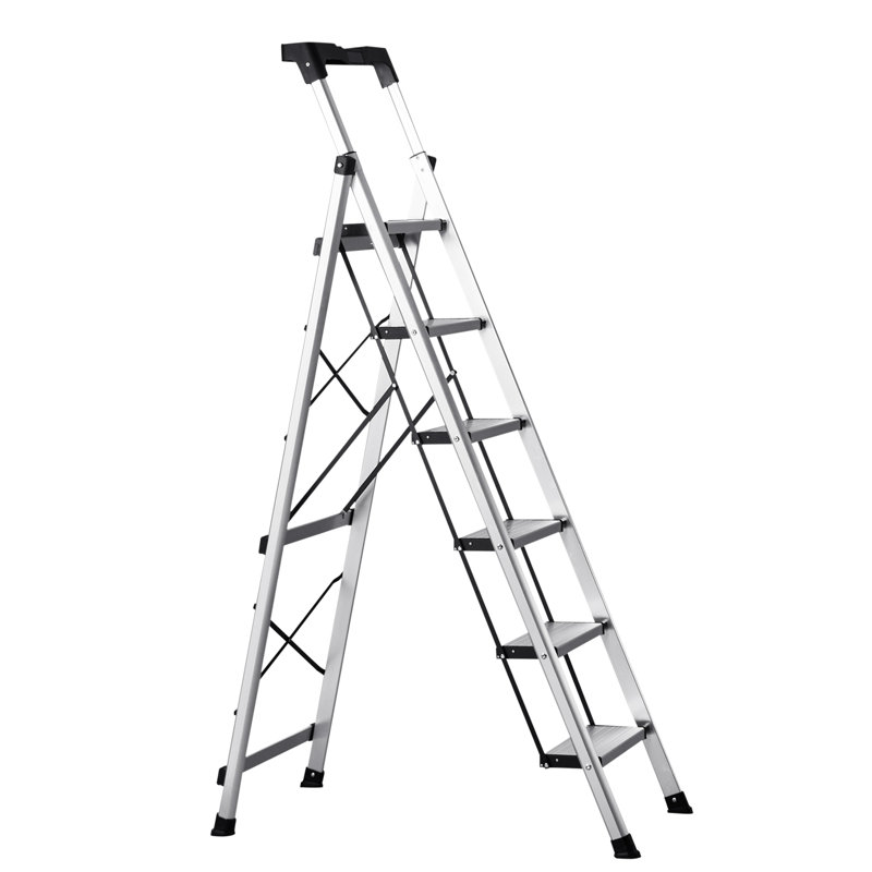 Échelle à 6 marches, escabeau pliant avec large pédale antidérapante et poignée confortable, escabeau en aluminium portatif d'une capacité de 330 lb, multiusage pour la cuisine, l'entrepôt, la maison et le bureau, argent