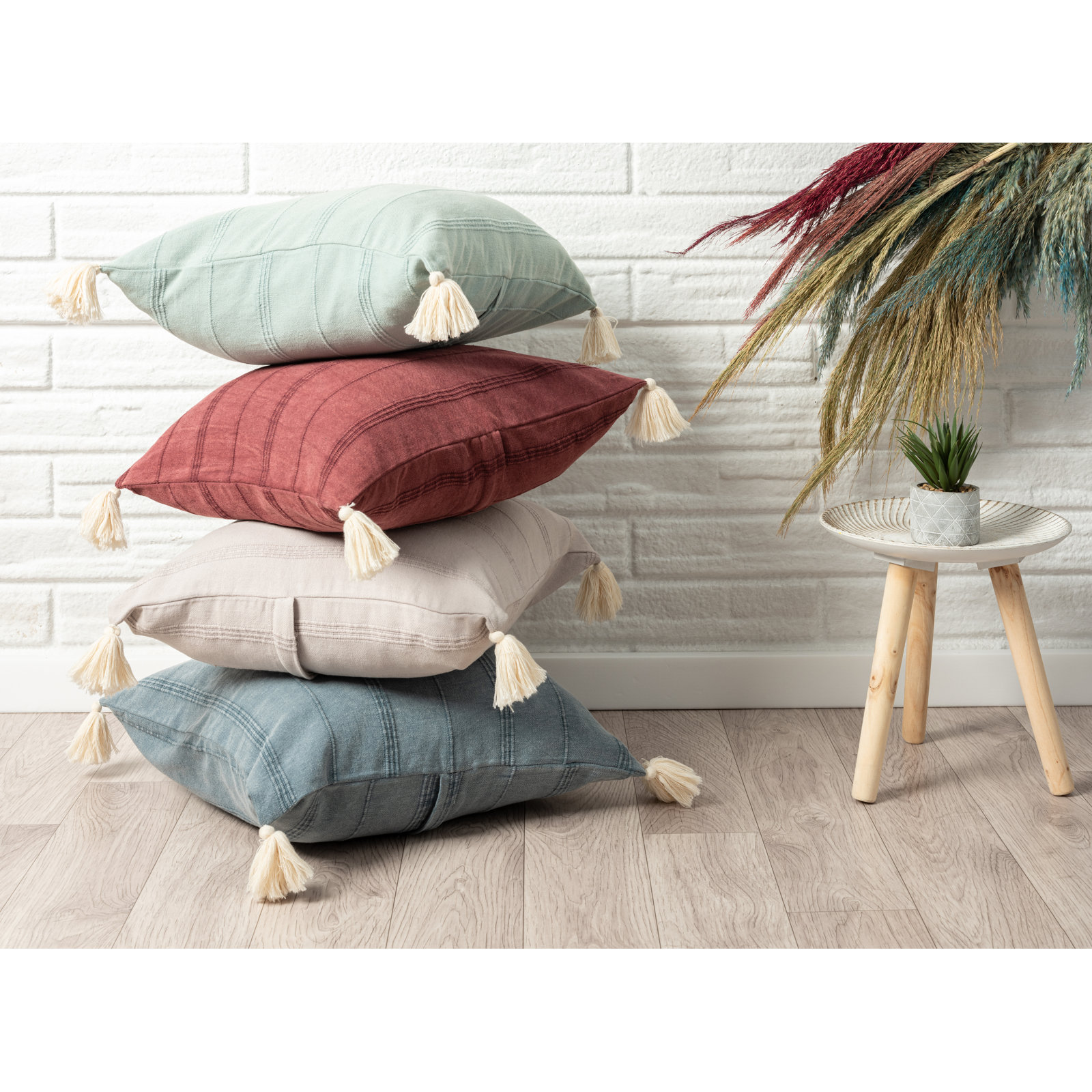 Danica Tassels Cotton Throw Pillow, Red, Pillow Cover Only - No Insert