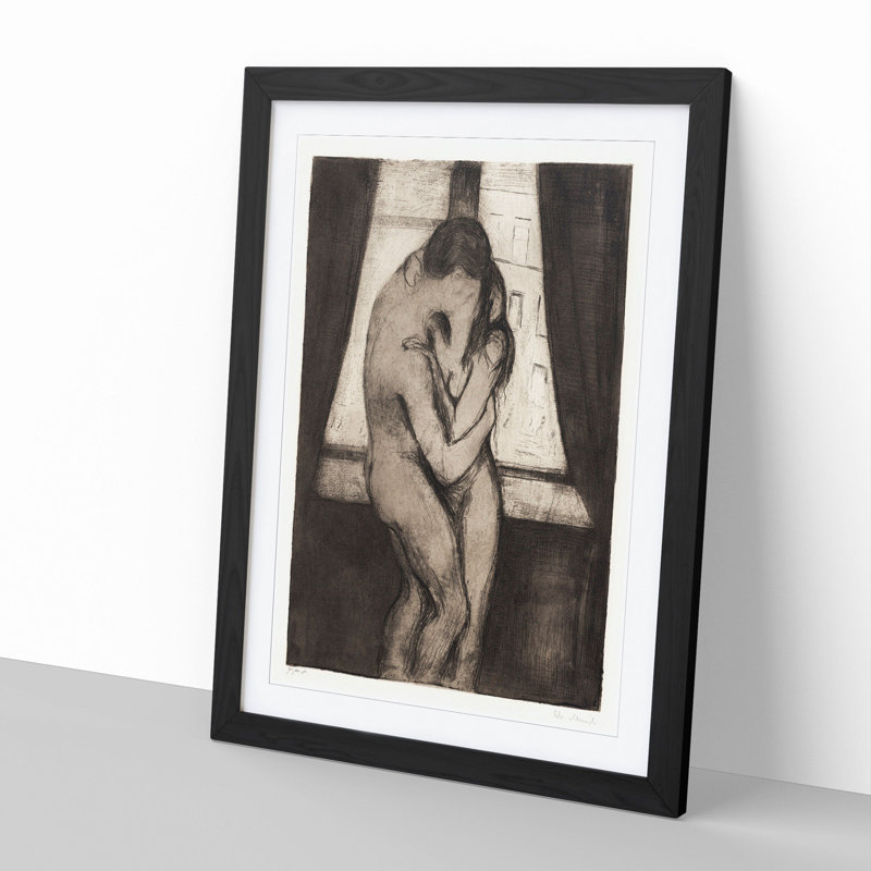 The Kiss Vol.1 by Edvard Munch - Picture Frame Painting, 48cm H x 36cm W x 2cm D, Black
