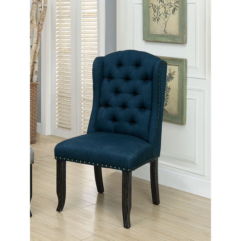 Chaise d'appoint capitonnée à oreilles Adler, beige, Bleu très foncé
