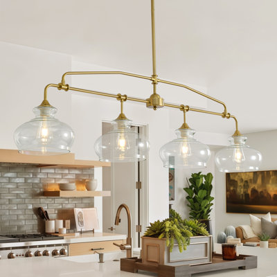 Luminaire de lustre de maison de campagne moderne en verre transparent 4 lumières