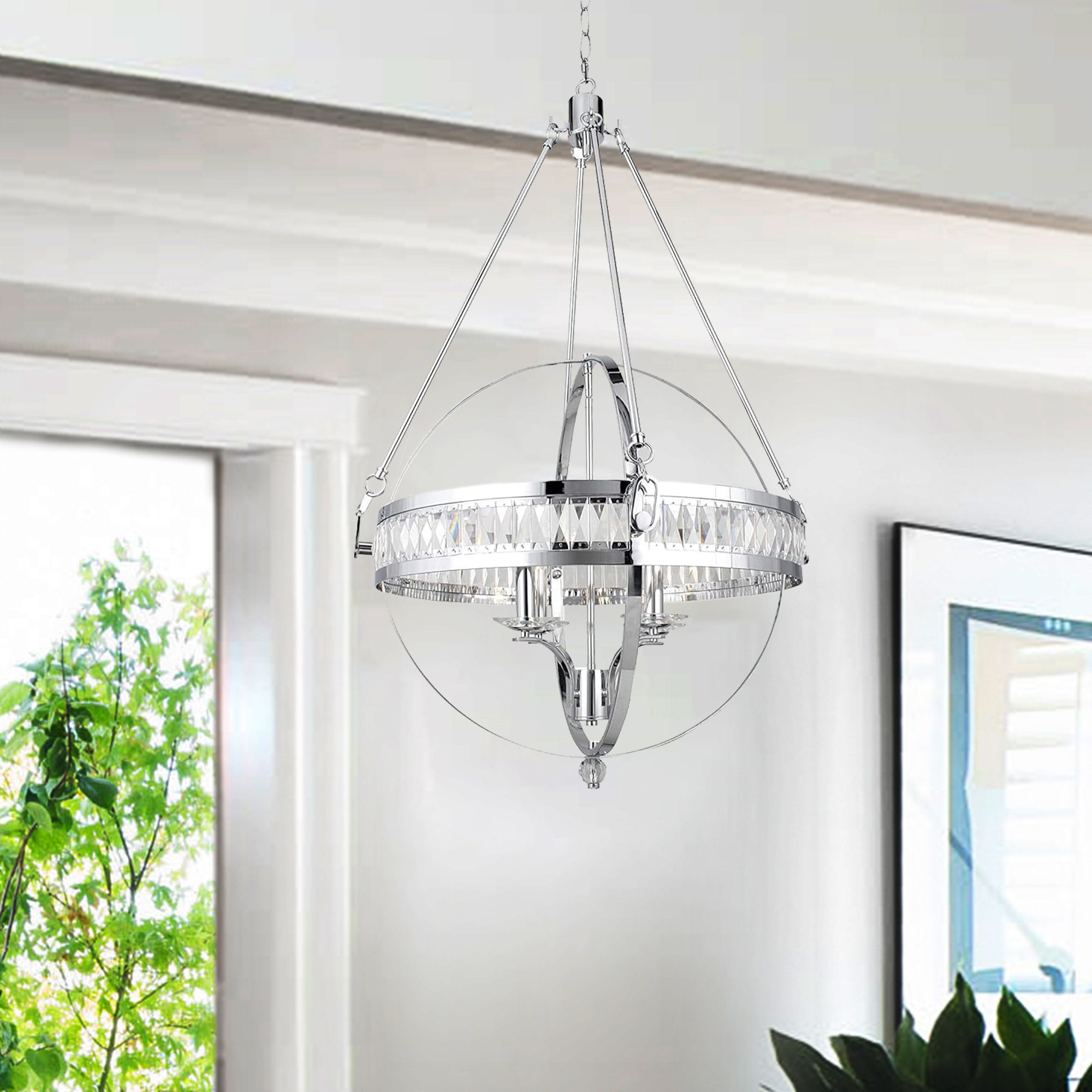 Mercer41 Chinedum 4-Light Polished Chrome Glam Prism Crystal Orb Chandelier  | Wayfair