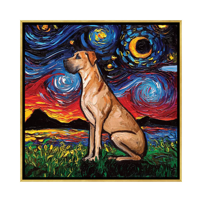 « Fawn Great Dane Night » par aja Trèves, reproduction d’art, H 26 po x l 26 po x P 1,5 po, Toile encadrée d'or, Pas de tapis