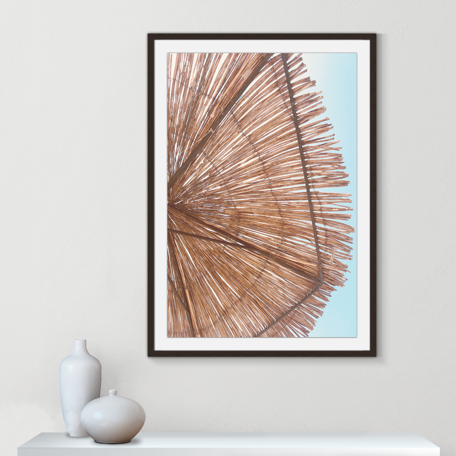 Rosy Straw Umbrella - Picture Frame Photograph, 35.50" H x 25.50" W x 1.25" D, Walnut